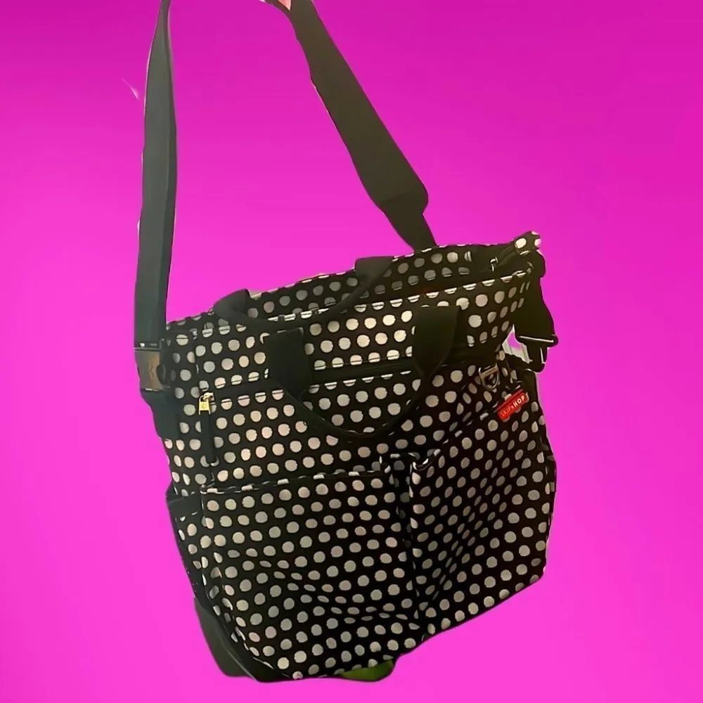 Skip Hop tote polka dots black white diaper bag messenger style target designer